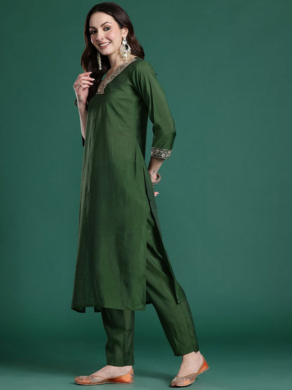 Floral Embroidered Sequinned Kurta with Trousers & With Dupatta