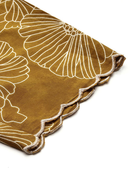 Floral Embroidered Thread Work Pure Cotton Kurta with Trousers