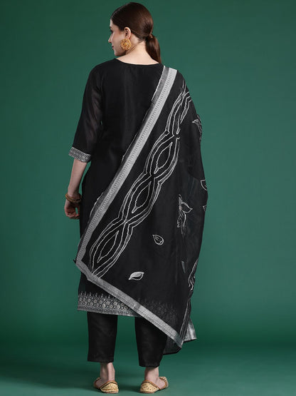 Woven Design Kurta With Trousers & Dupatta