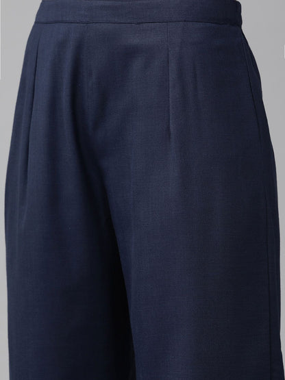 Women Navy Blue Kurta with Palazzos & With Dupatta