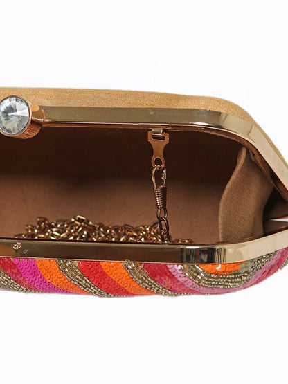 Dhiyona NR Women Gunmetal-Toned & Pink Embroidered Embellished Box Clutch