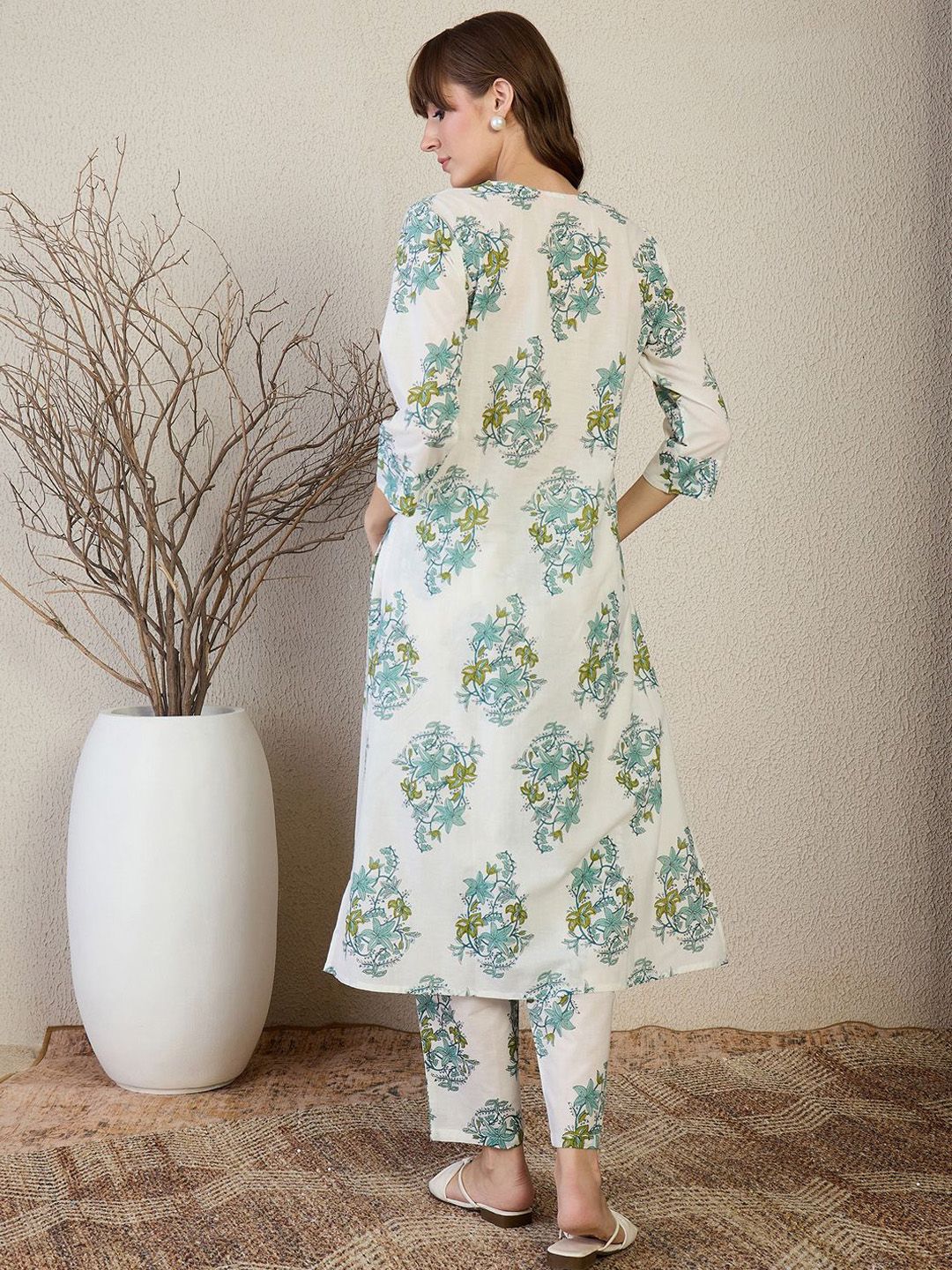 Dhiyona IE Printed Pure Cotton Top With Trousers Co-Ords