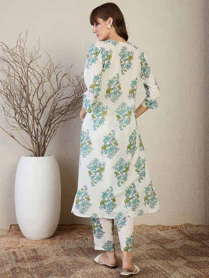 Dhiyona IE Printed Pure Cotton Top With Trousers Co-Ords