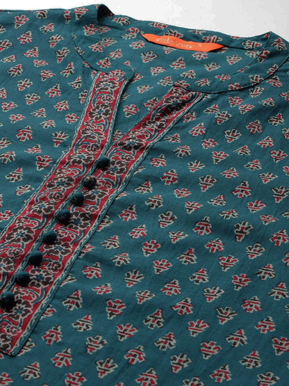 Dhiyona IE Ethnic Motifs Printed Pure Cotton Kurta With Trousers & Dupatta