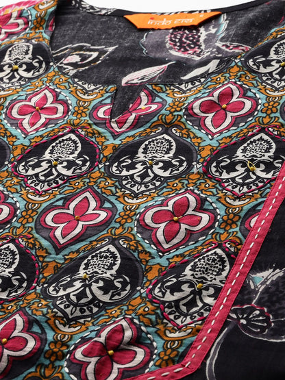 Floral Printed Pure Cotton Kurta with Trousers