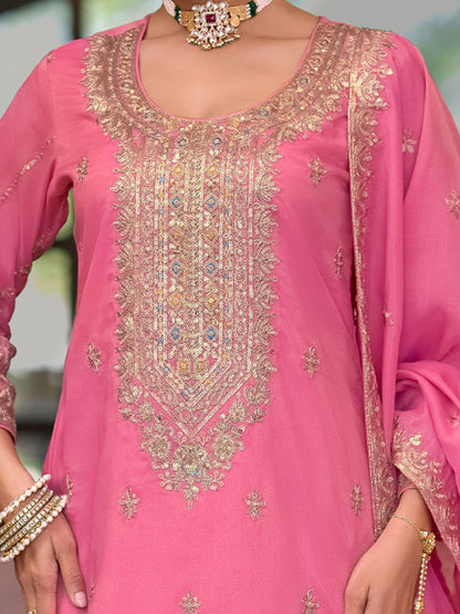 Women Floral Embroidered Kurta with Palazzo & Dupatta