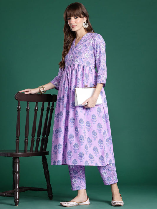 Floral Printed Regular Pure Cotton Kurta with Trousers