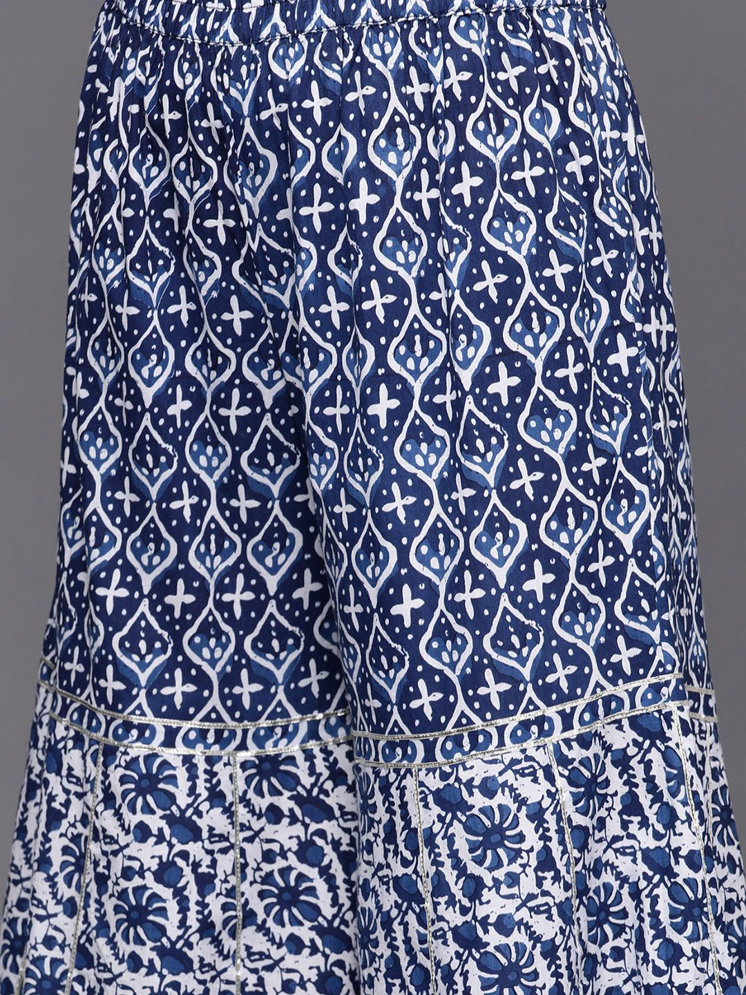 Dhiyona VA Women's Blue Floral Printed Gotta Patti Pure Cotton Kurta with Sharara