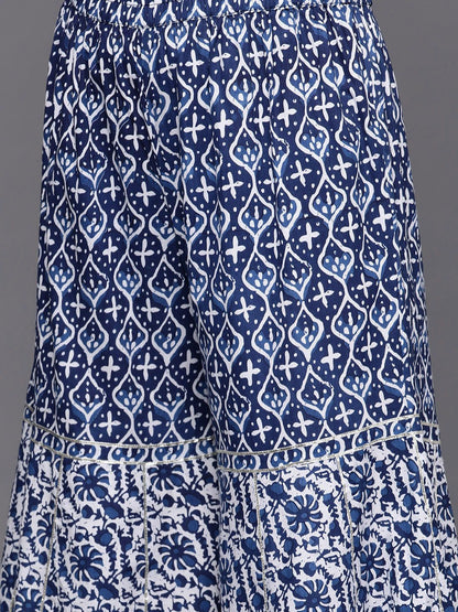 Dhiyona VA Women's Blue Floral Printed Gotta Patti Pure Cotton Kurta with Sharara