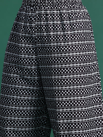 Dhiyona IE Geometric Printed Pure Cotton Kurta with Trousers & Dupatta