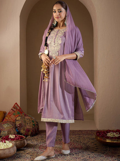 Women Ethnic Motifs Embroidered Regular Kurta with Trousers & With Dupatta
