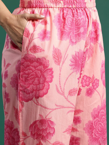 Floral Print Pure Cotton Kurta with Trousers & Dupatta