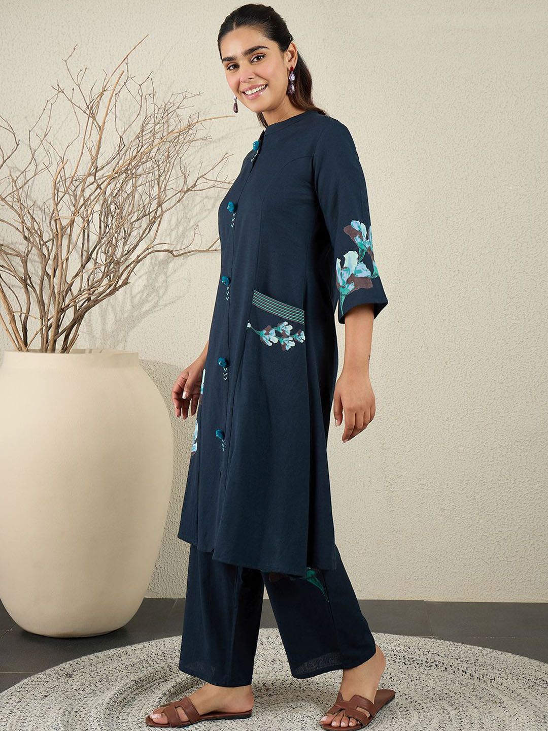 Dhiyona IE Printed Pure Cotton Straight Tunic With Trousers Co-Ords