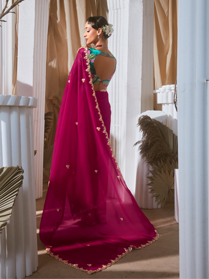 Dhiyona KM Women Wine Designer Organza Saree: Effortless Elegance For Every Occasion