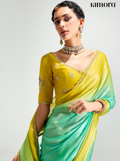 Dhiyona KM Women Yellow Shade Organza Saree