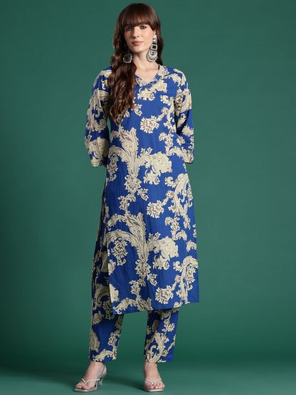 Floral Printed Pure Cotton Kurta with Trousers