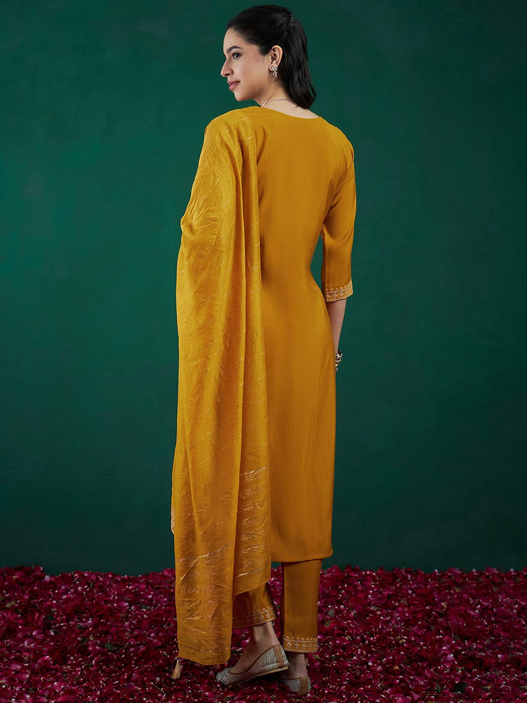 Dhiyona IE Embroidered Regular Sequinned Chanderi Silk Kurta With Trousers & Dupatta