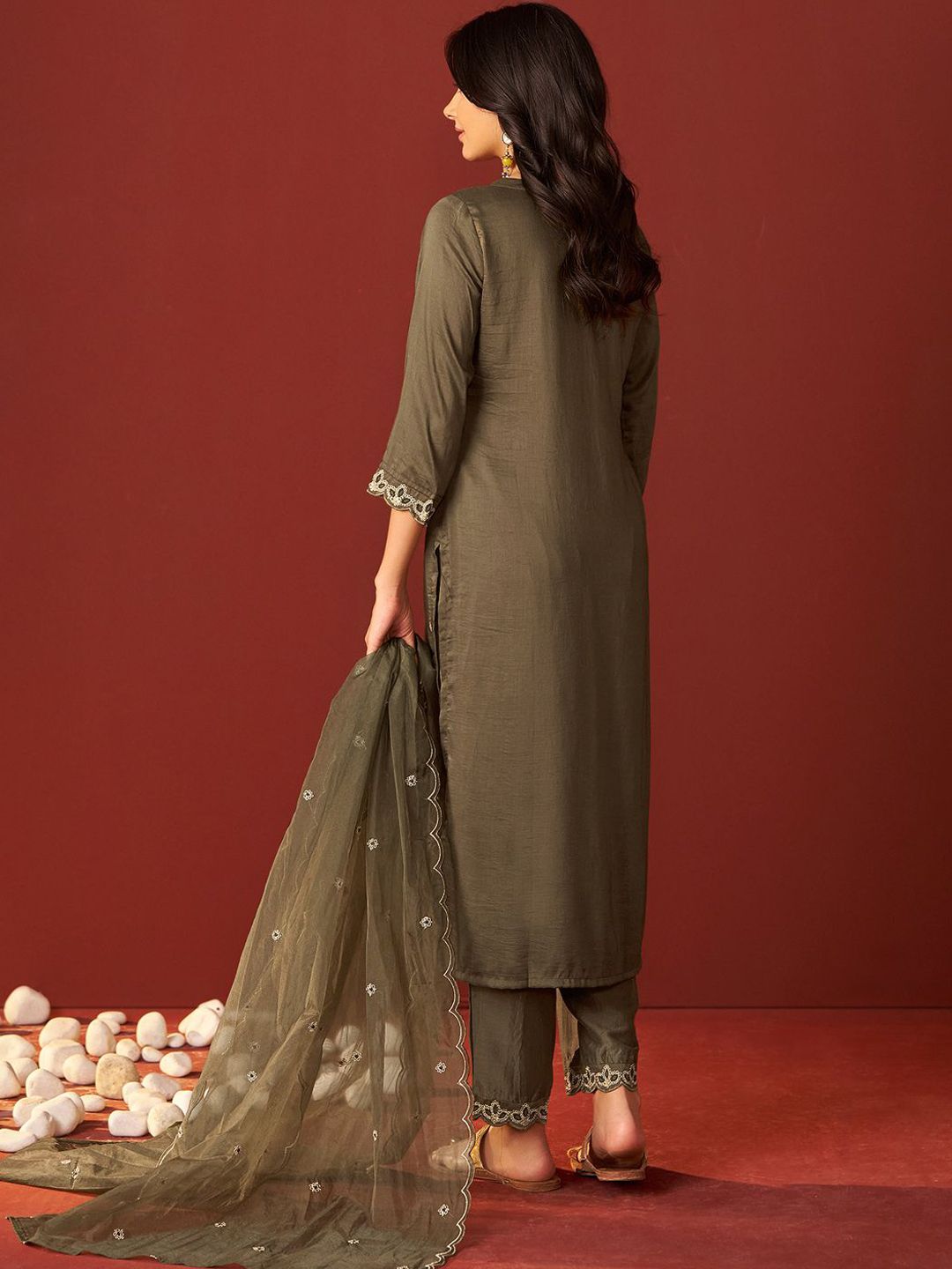 Women Ethnic Motifs Embroidered Regular Sequinned Kurta with Trousers & Dupatta