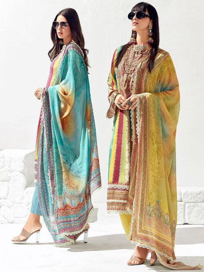 Dhiyona IE Women Ethnic Motifs Printed Regular Thread Work Kurta Trousers With Dupatta