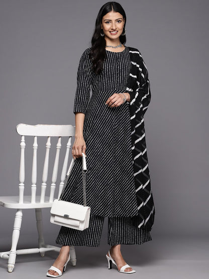 Dhiyona VA Women'sPrinted Empire Pure Cotton Kurta With Palazzos & With Dupatta