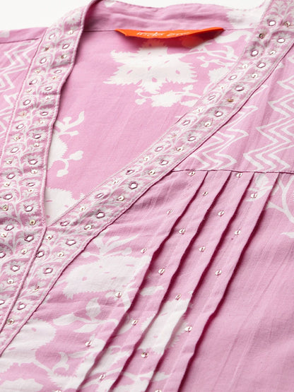 Dhiyona IE Floral Printed Pure Cotton Kurta with Trousers & Dupatta