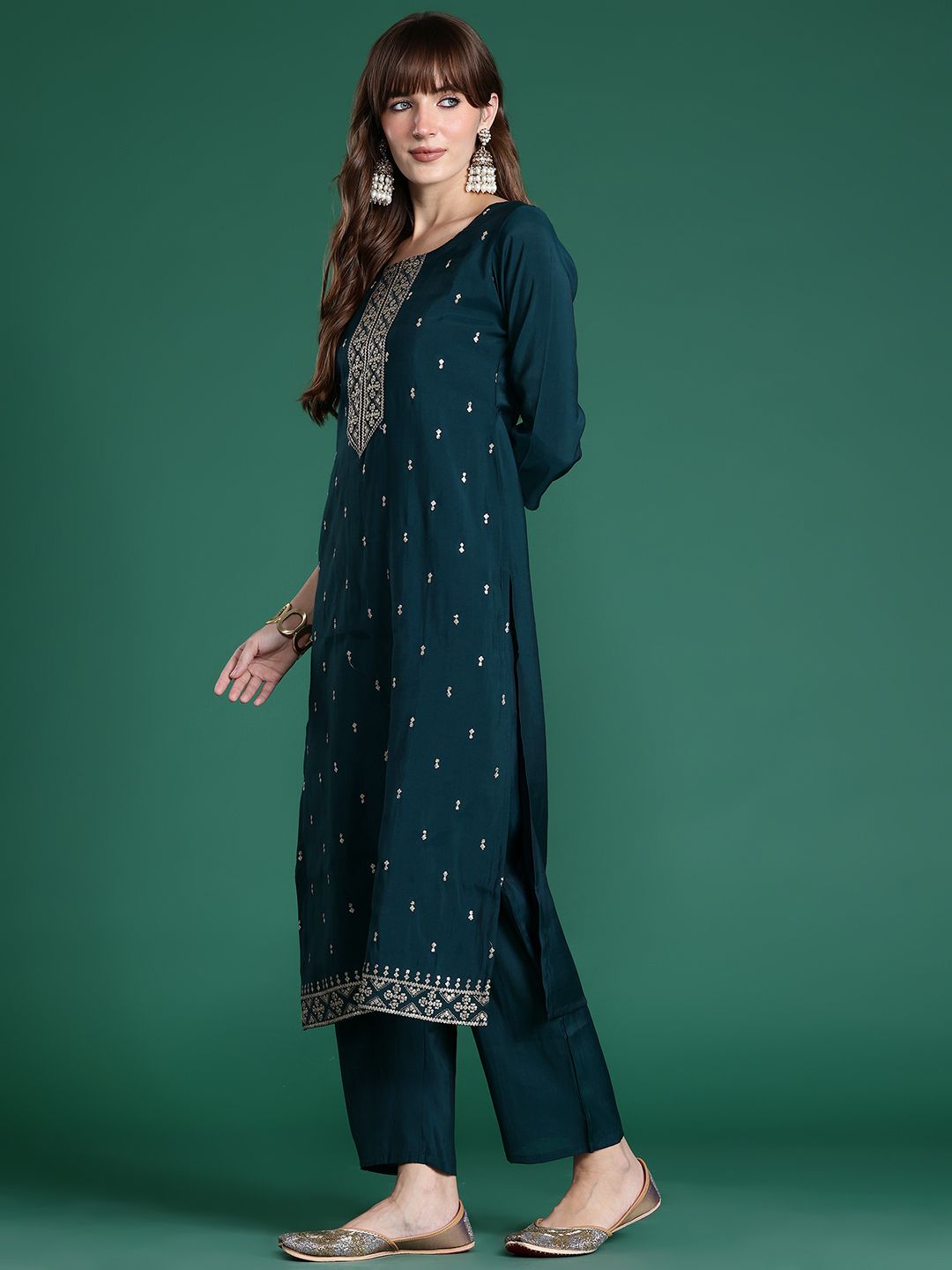 Ethnic Motifs Embroidered Kurta with Trousers & Dupatta