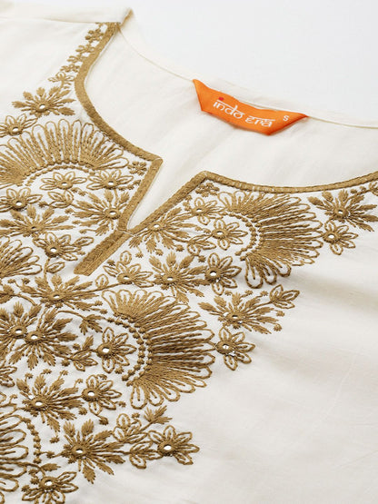 Dhiyona IE Floral Embroidered Thread Work Pure Cotton Kurta with Trousers & Dupatta