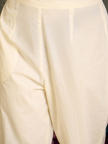 Floral Embroidered Thread Work Pure Cotton Kurta With Trousers & Dupatta