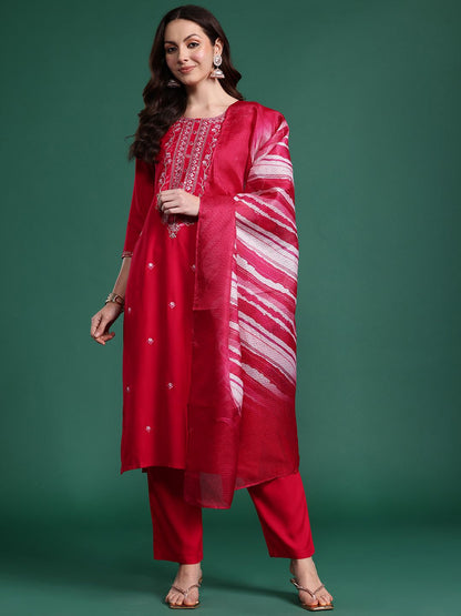 Floral Embroidered Regular Kurta with Trousers & Dupatta
