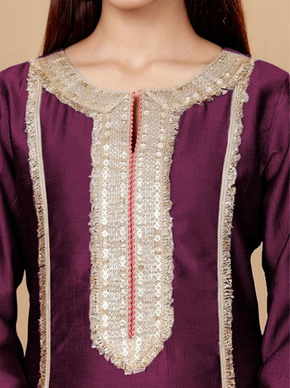 Dhiyona VA Women'sYoke Design Regular Sequinned Kurta with Trousers & With Dupatta