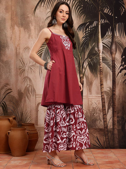 Dhiyona SN Women's Ethnic Motifs Print Strappy Pure Cotton Kurta with Sharara & Dupatta