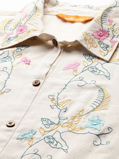 Dhiyona IE Floral Embroidered Thread Work Kurti with Trousers