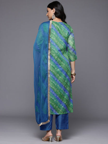 Dhiyona VA Women's Bandhani Printed Zari Embroidered Kurta with Trousers & With Dupatta