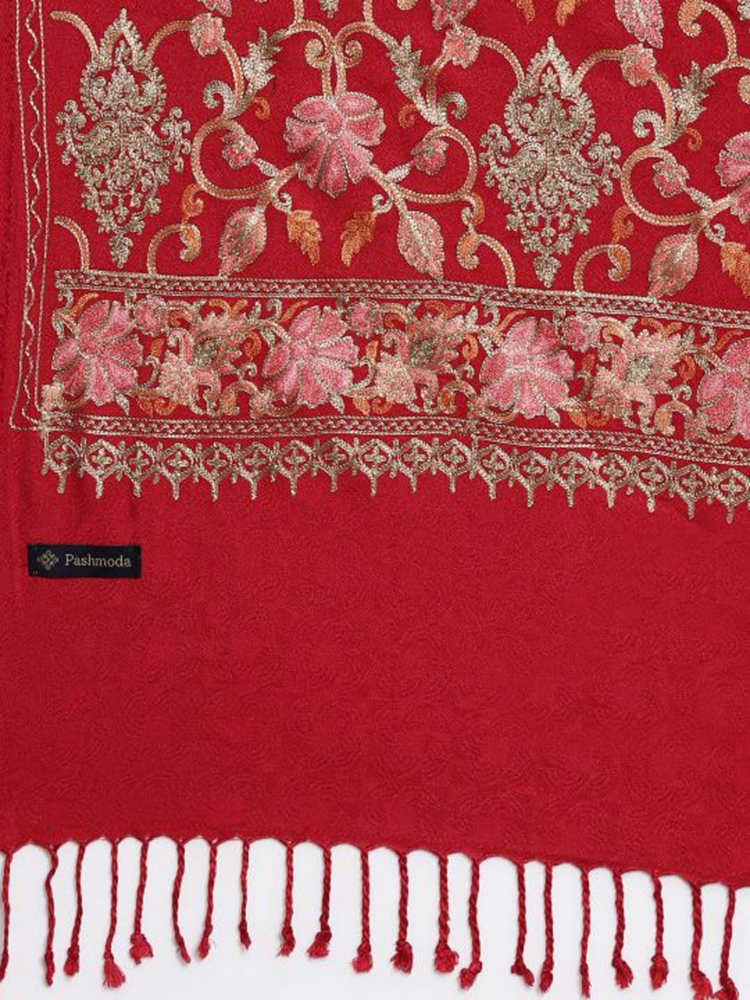 Dhiyona PA Women Red Embroidered Shawl