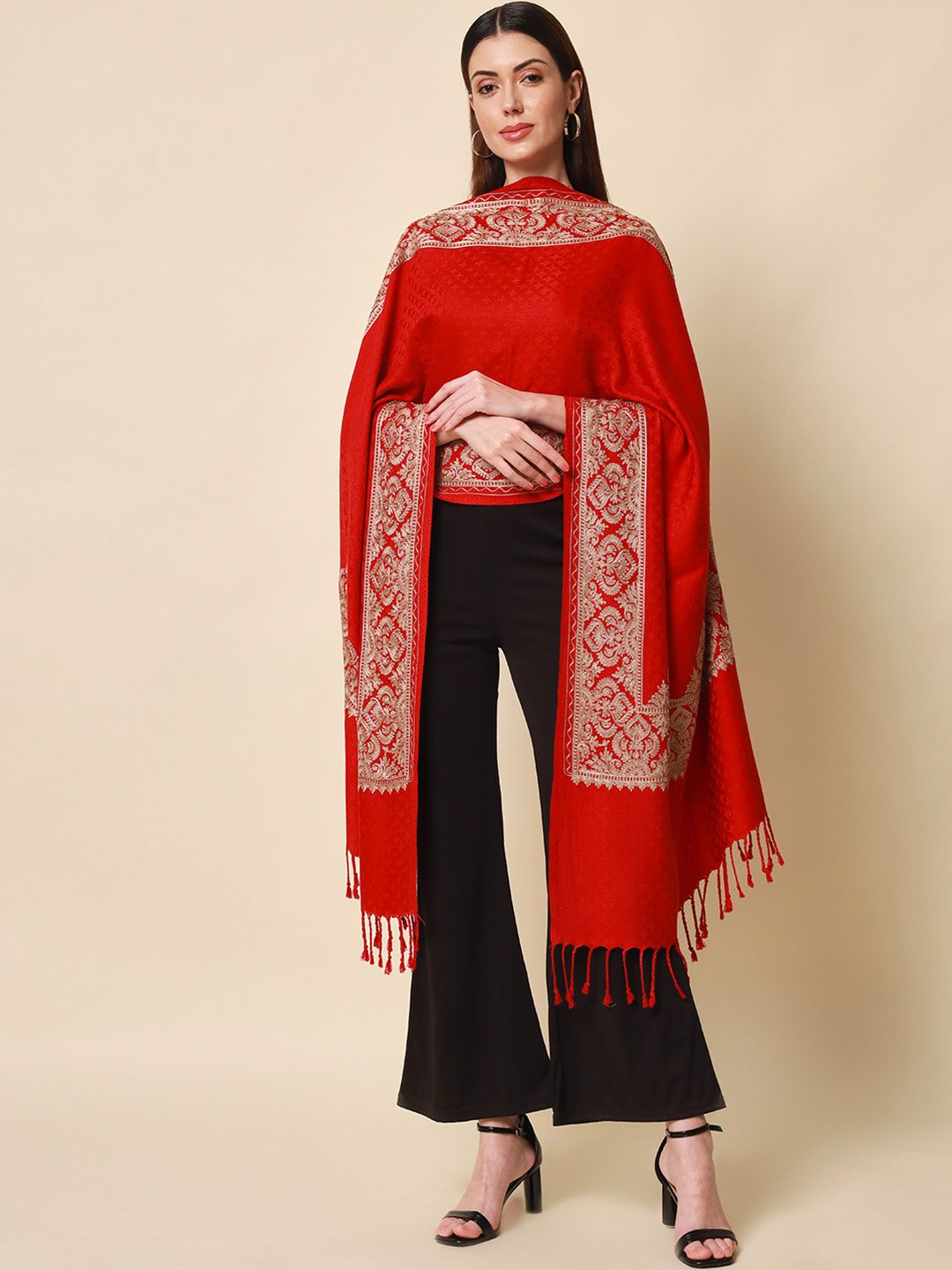 Dhiyona PA Women Red Embroidered Shawl