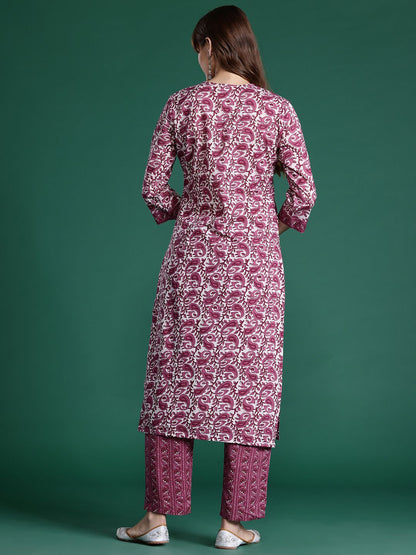 Dhiyona IE Paisley Printed Pure Cotton Kurta with Trousers