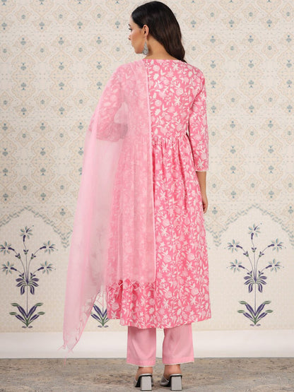 Dhiyona OD  Floral Printed Empire Pure Cotton Kurta with Pyjamas & Dupatta