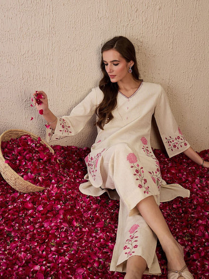 Dhiyona IE Embroidered Straight Kurta Palazzos Set
