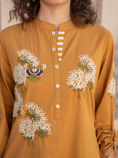 Dhiyona IE Floral Embroidered Pure Cotton Tunic With Trousers Co-Ords