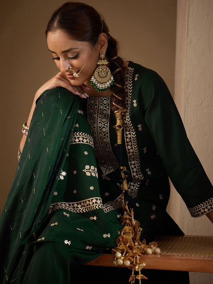 Women Ethnic Motifs Embroidered Regular Sequinned Kurta with Trousers & With Dupatta