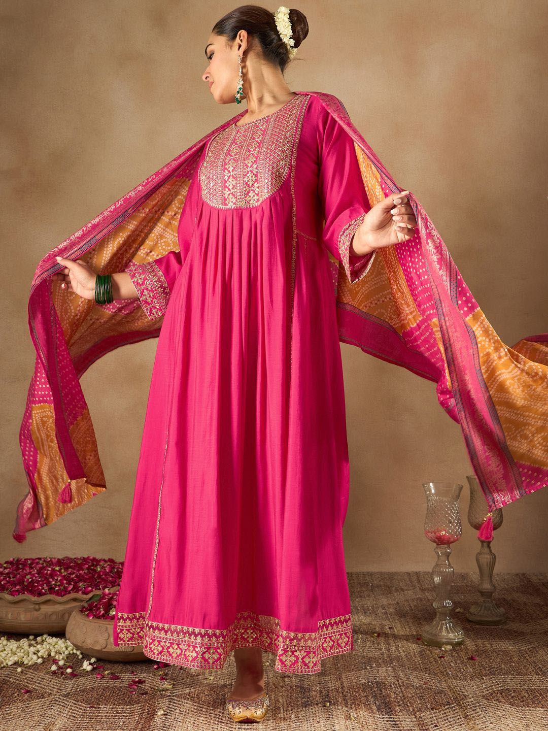 Women Ethnic Motifs Embroidered Empire Kurta with Trousers & Dupatta