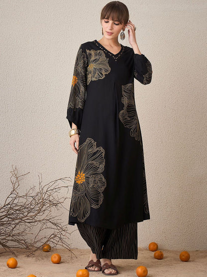 Dhiyona IE Floral Printed V-Neck Tunic With Palazzo
