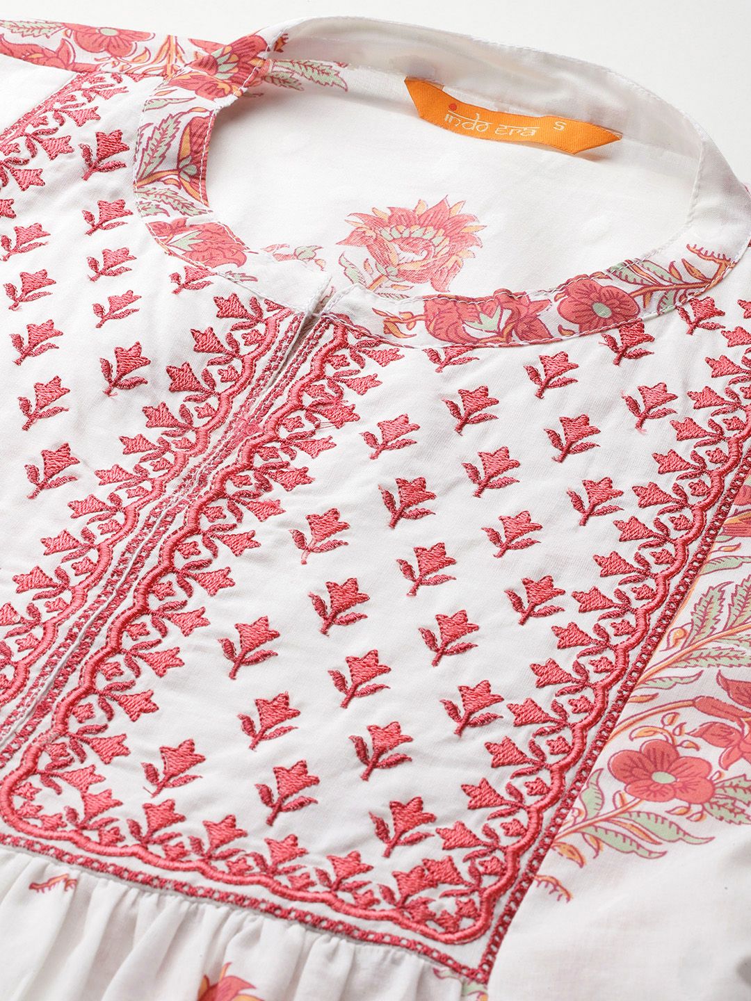 Ethnic Motifs Printed Pleated Sequinned Pure Cotton Kurta With Palazzos & Dupatta