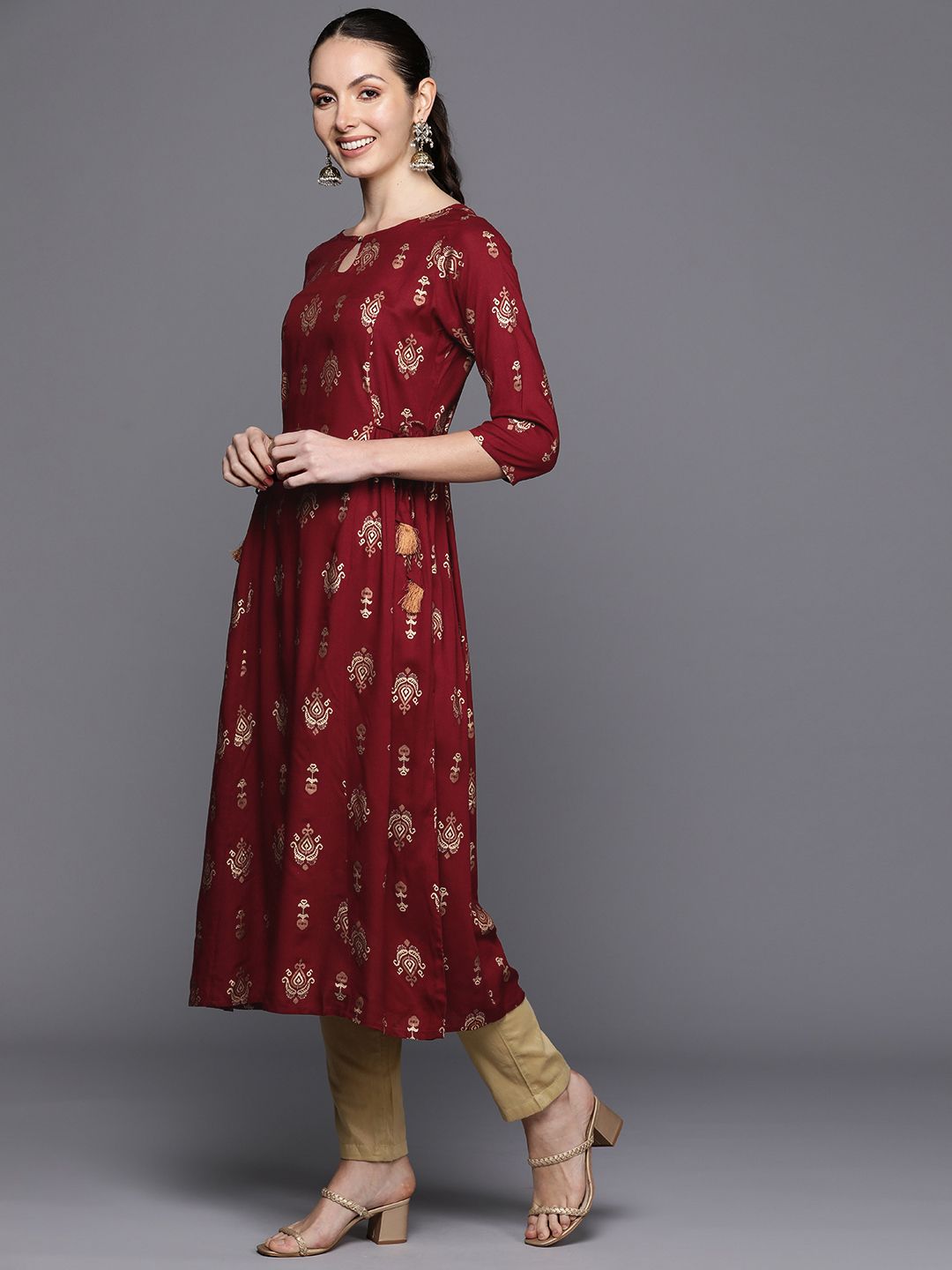 Dhiyona IE Ethnic Motifs Printed Tie-Up Detail A-Line Kurta
