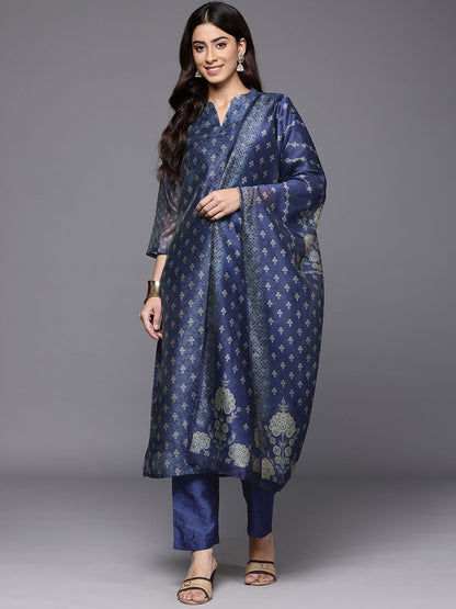 Dhiyona VA Women's Floral Printed Chanderi Silk Kurta with Trousers & Dupatta