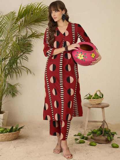 Dhiyona IE Printed Pure Cotton Straight Tunic & Trousers Co-Ord Set