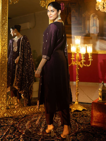 Women Ethnic Motifs Embroidered Regular Kurta with Trousers & With Dupatta