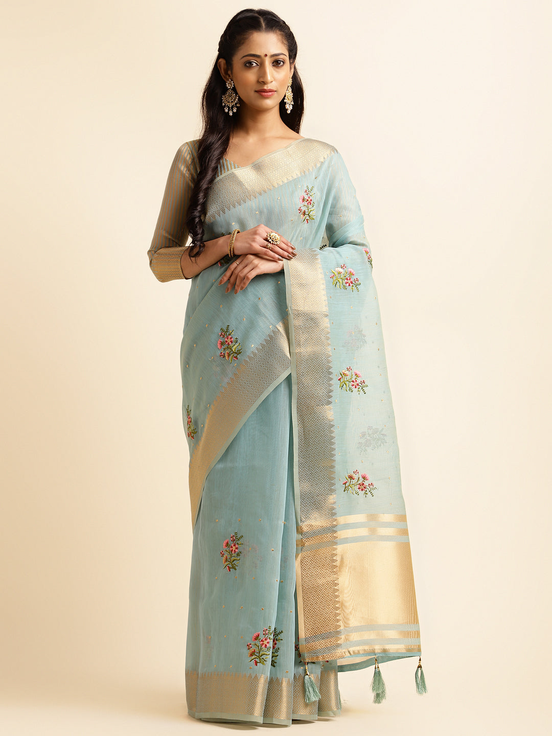 Dhiyona GR Women's Kashmira Sky Cotton Silk Saree