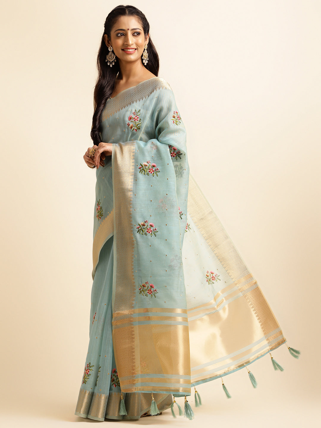 Dhiyona GR Women's Kashmira Sky Cotton Silk Saree
