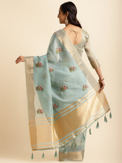 Dhiyona GR Women's Kashmira Sky Cotton Silk Saree